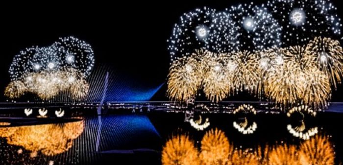 《圖說》今年閃耀新北1314跨河煙火模擬圖。〈水利局提供〉