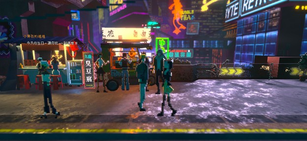 《圖說》龍華科大遊戲系師生作品《COGITO》以像素風格融合賽博龐克美學與台灣夜市意象，展現獨特未來感。〈龍華科技大提供〉