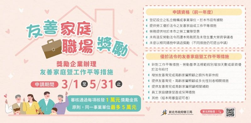 《圖說》友善家庭職場獎勵DM。〈勞工局提供〉