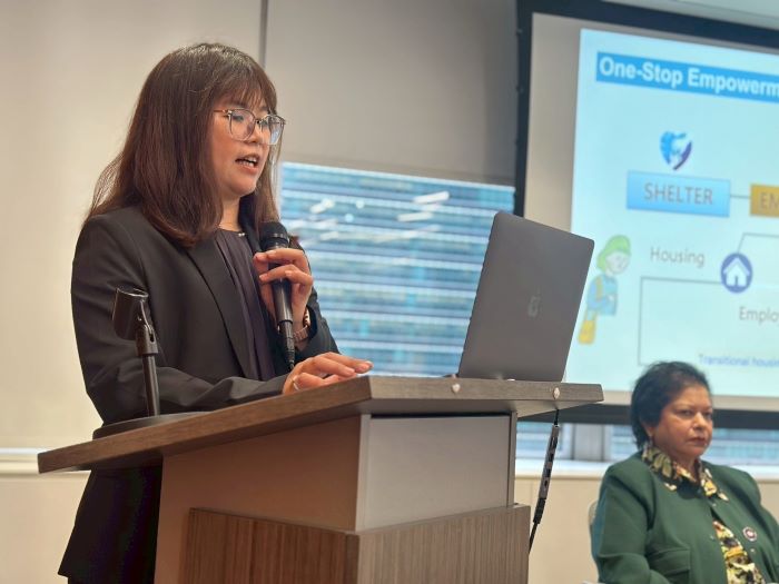 登上CSW70 NGO論壇 新北防暴成果讓世界看見 29 《圖說》新北市家庭暴力暨性侵害防治中心督導錢淑真於論壇中以「將沉默轉化為正義」為題,分享新北市建構婦女免於遭受性別暴力的生活環境。〈社會局提供〉