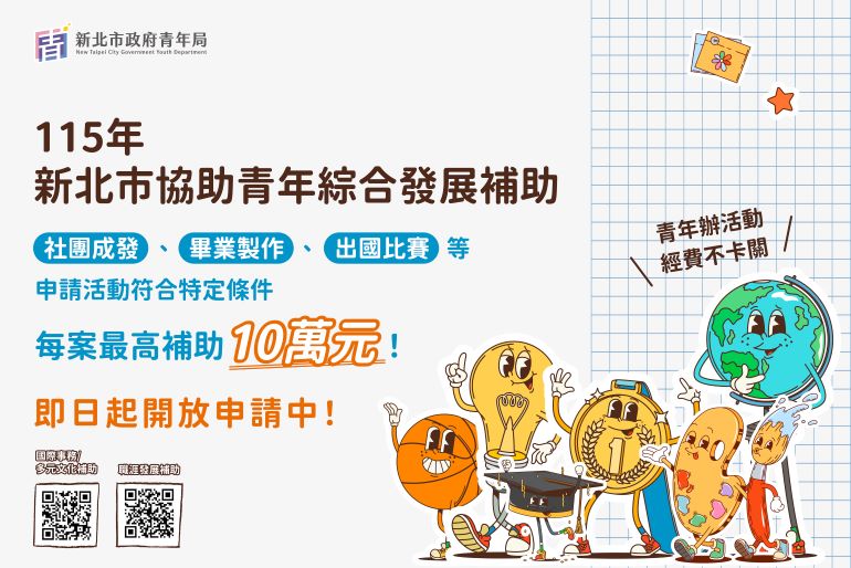 《圖說》新北市青年局推出「新北市政府協助青年綜合發展補助」，用實際資源力挺青年將想法變成行動，即日起開放申請。〈青年局提供〉