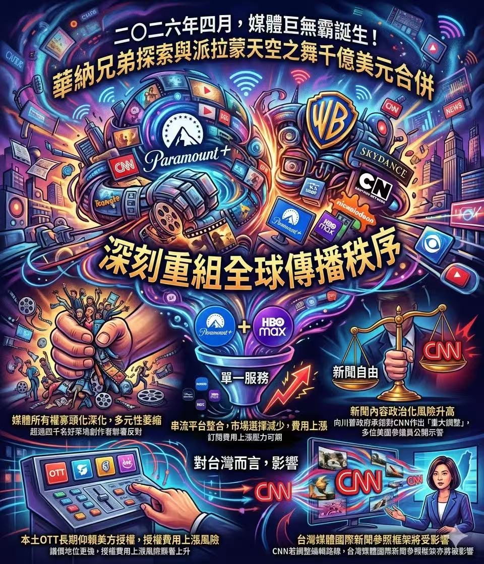 【杜聖聰專欄】華納派拉蒙合併案：全球傳播秩序重組與台灣的警示