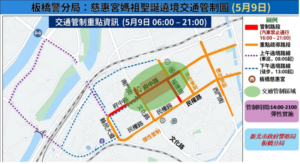 《圖說》板橋分局慈惠宮天上聖母聖誕遶境交通管制及疏導措一。〈板橋警分局提供〉